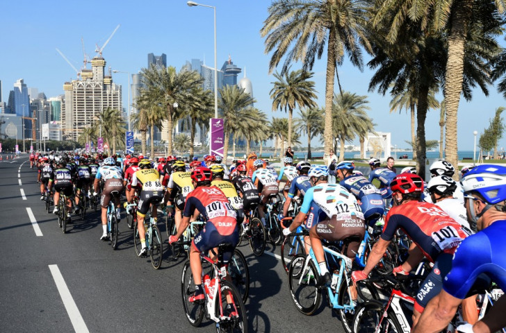 Riders at this year's Tour of Qatar approach the Doha centre in February. Temperatures approaching 40 degrees centigrade are forecast for the UCI World Road Championships which start in the Qatari capital today ©Getty Images