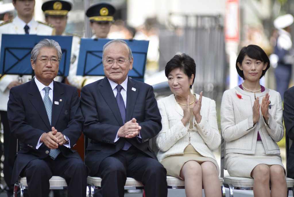 Tokyo Governor Yuriko Koike, first right, could approve the change to move rowing and canoeing 400km away from the Japanese capital ©Getty Images