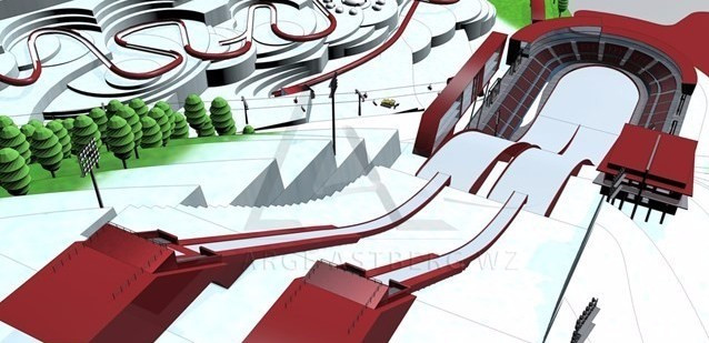 The facility would include two ski jumping hills ©Design Group