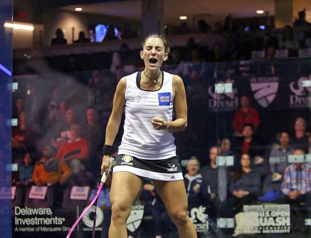 England's Laura Massaro, the number two seed, suffered defeat at the hands of Camille Serme of France, pictured, in a five set thriller lasting 55 minutes ©PSA