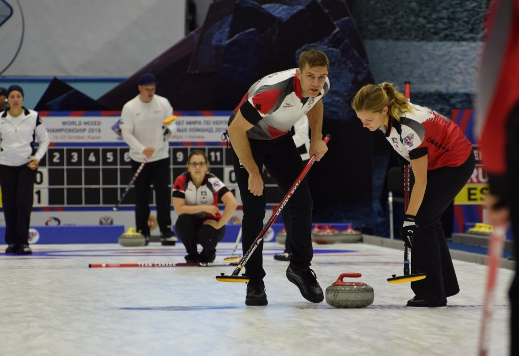 Canada dominated the US 9-2 on the opening day of the WCF World Mixed Curling Championships ©WCF