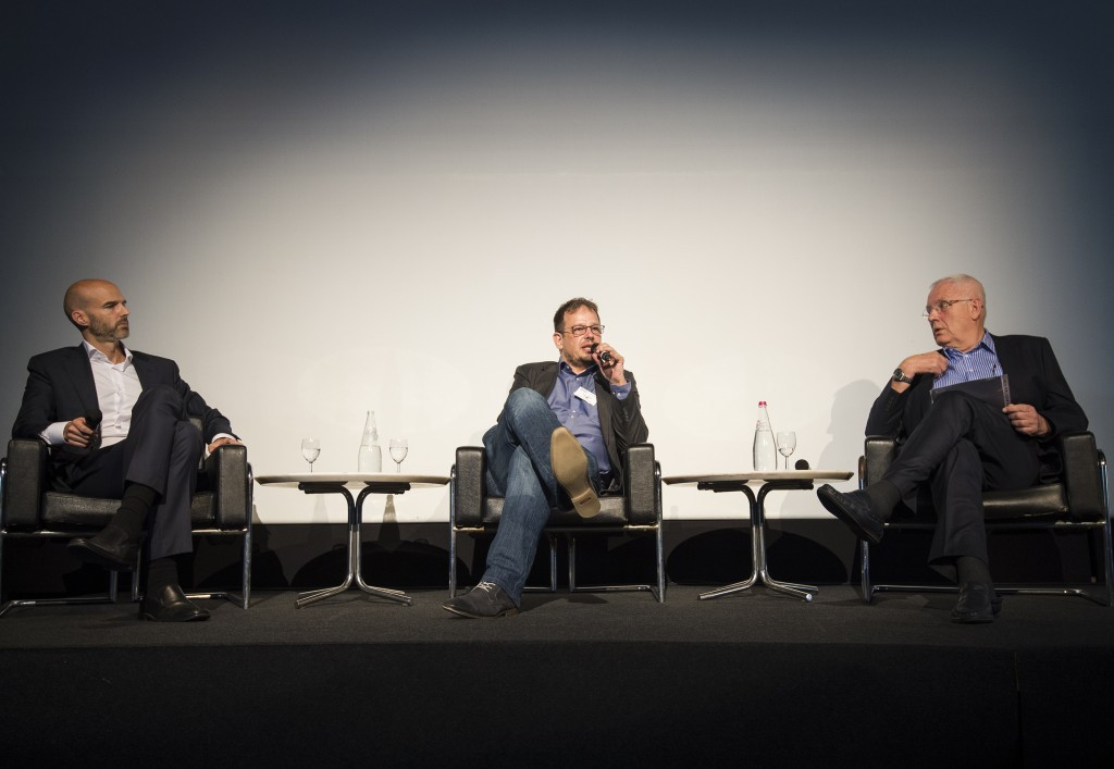 Svein Arne Hansen, right, took part in a panel session with Court of Arbitration for Sport member Alex McLin, left, and German journalist Hajo Seppelt, centre ©Getty Images