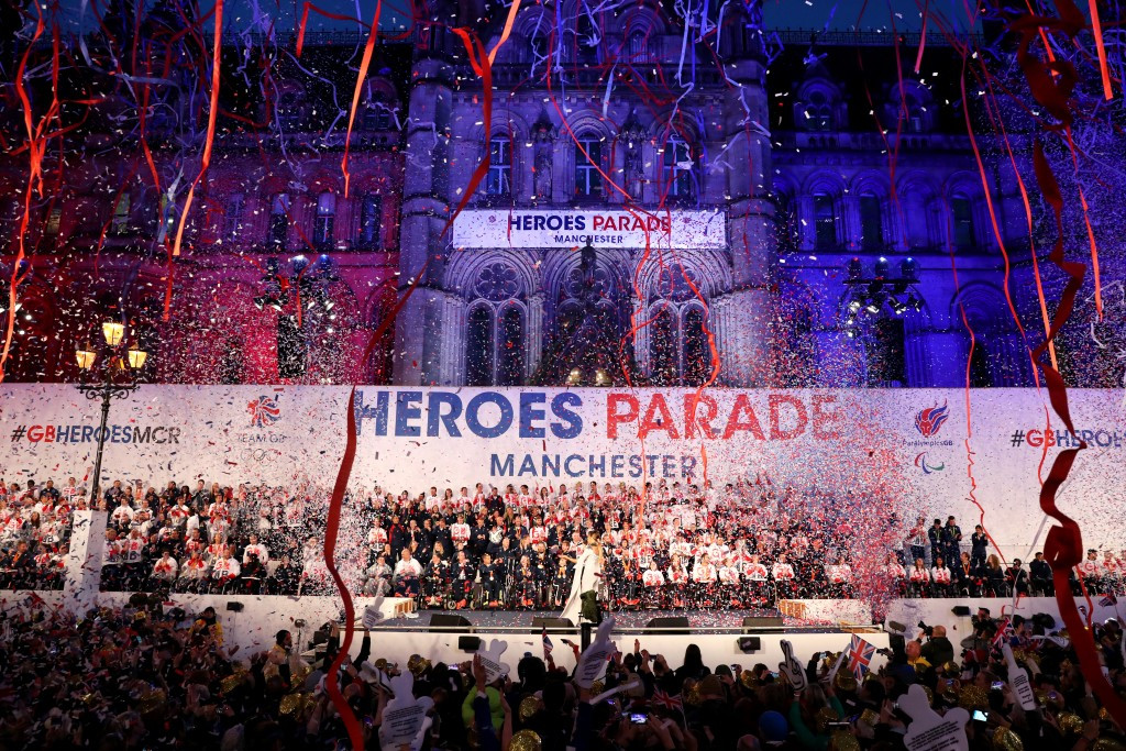 Britain's Olympic and Paralympic athletes from Rio 2016 were honoured by a parade in Manchester ©Getty Images