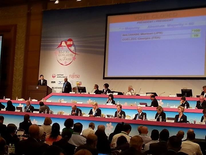 Morinari Watanabe was elected FIG President after receiving 100 of the 119 votes during the election ©ITG