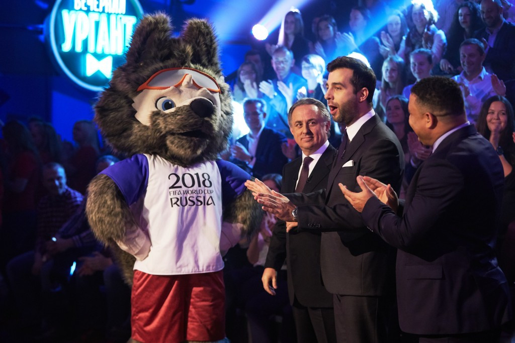 The mascot was revealed by Russia's Deputy Prime Minister Vitaly Mutko and former Brazilian footballer Ronaldo (right) ©Getty Images