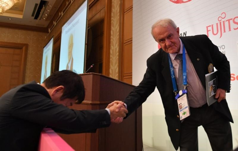 Bruno Grandi was made an honorary President of the FIG during the Congress ©FIG