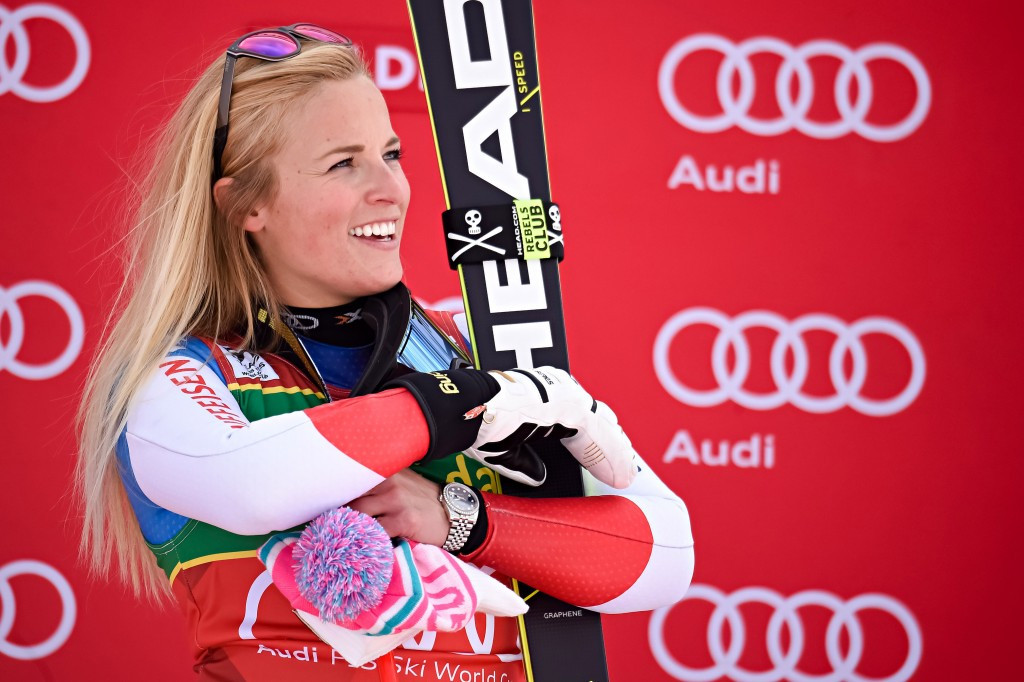 Switzerland's Lara Gut celebrates her season-opening giant slalom victory ©Getty Images