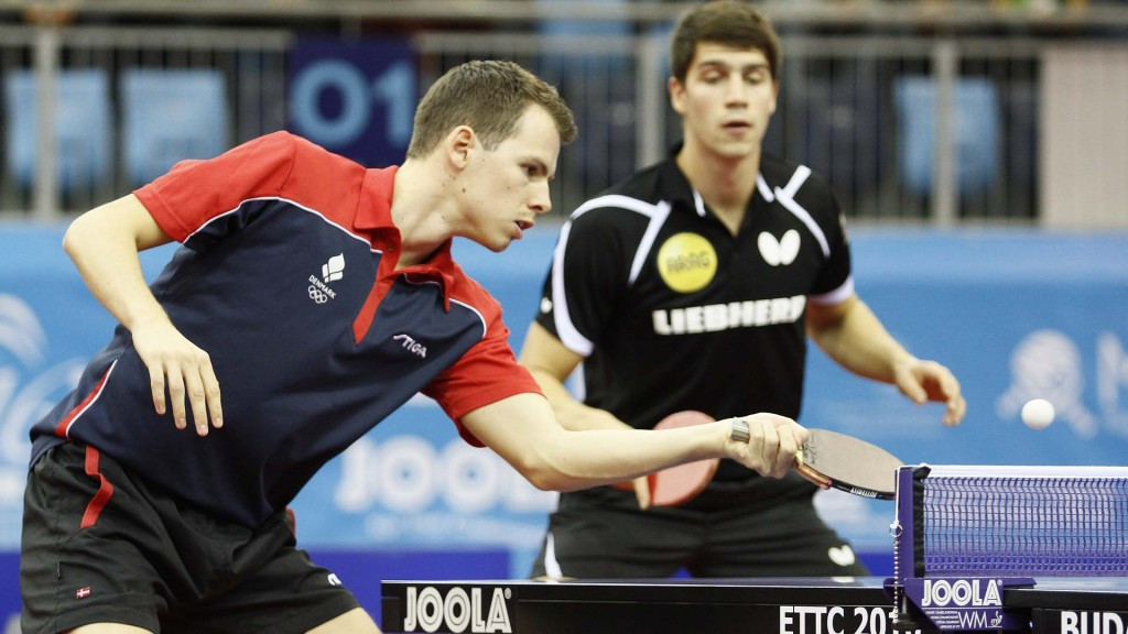 Danish-German duo Jonathan Groth and Patrick Franziska knocked-out the defending champions in the men's doubles ©ITTF