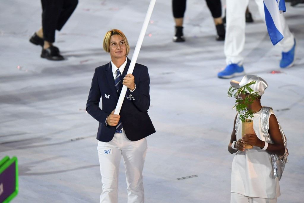 Sofia Bekatorou carried the Greek flag at Rio 2016 ©Getty Images