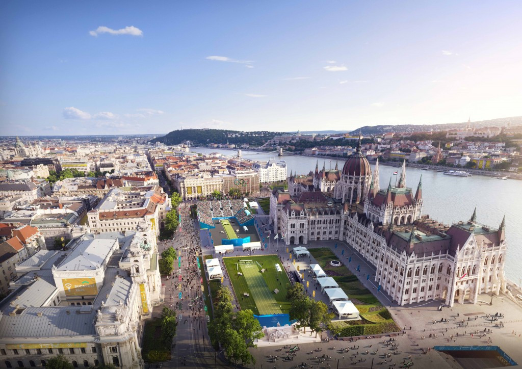 The venue would be built in Kossuth Square, outside of the Hungarian capital's famous Parliament building ©Budapest 2024
