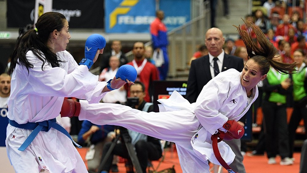 Austria’s Alisa Buchinger made it to the final of the women's under 68 kilograms competition on home soil during the first day of competition at the Karate World Championships in Linz, Austria