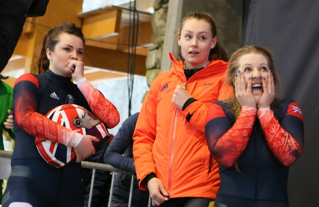Laura Nolte, centre, won the first ever monobob event at the Winter Youth Olympic Games in Lillehammer ©Getty Images