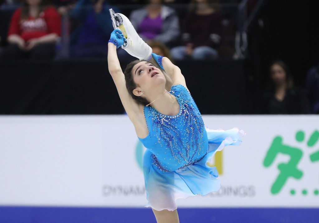 Russia's Evgenia Medvedeva leads the women's event at the halfway stage ©Getty Images