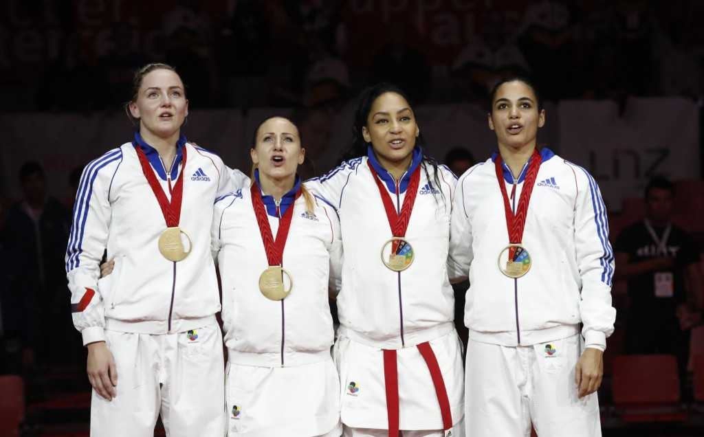France capped off a hat trick of golds with success in the women's team kumite final ©ffkarate