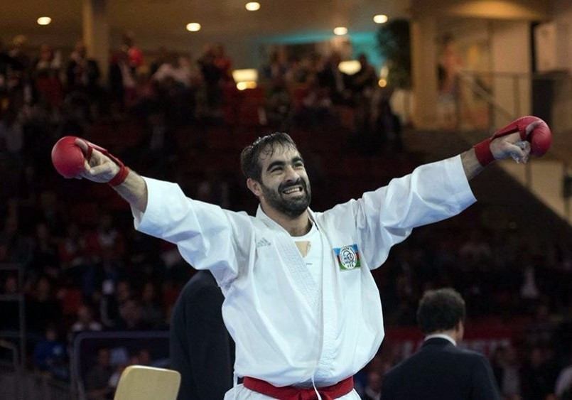 Rafael Aghayev of Azerbaijan became a five time world champion after securing gold in the men’s under 75kg competition ©WKF