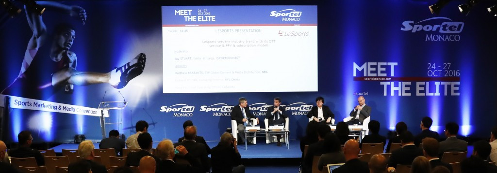 Yu Hang, second right, chief operating officer of LeSports, a Chinese company, believes some sports need a radical overhaul if they are to have a long-term future in this new age ©Sportel
