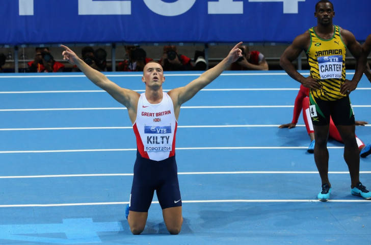 Richard Kilty, pictured after his surprise World Indoor 60m win in Sopot last year, has expressed his unhappiness on Twitter about Britain's latest 