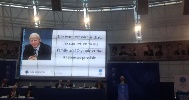 A message of support was sent to Patrick Hickey during the European Olympic Committees General Assembly in Minsk last month following his arrest during Rio 2016 ©Twitter