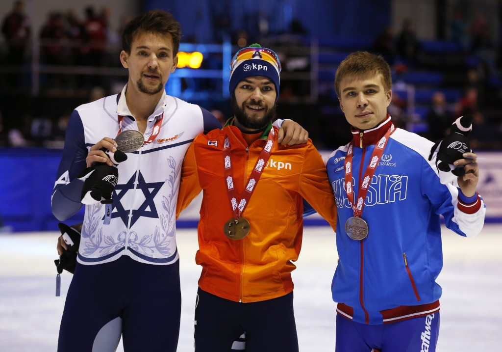 Sjinkie Knegt of The Netherlands won the men's 1,500m at the opening ISU Short Track World Cup in Calgary ©Getty Images