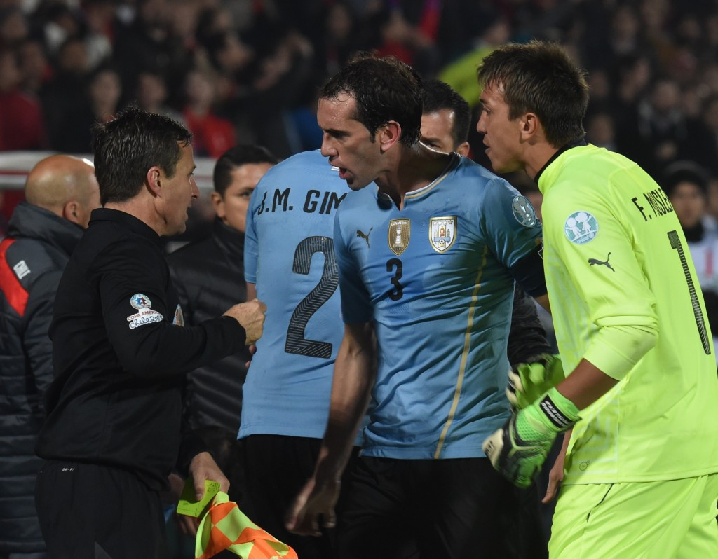 The second red card sparked anger from Uruguay's players and coaching staff