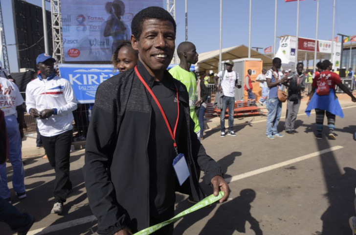 Haile Gebrselassie, pictured at the finish of this year's Dakar Marathon, has targeted doping issues and the rivalry with Kenya as two of his top areas of concern as he steps up to his new post in Ethiopian athletics ©Getty Images

