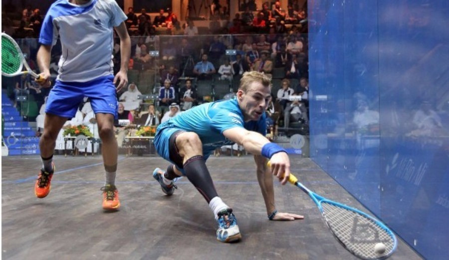 Nick Matthew (right) was pushed deep before completing a first round victory ©PSA