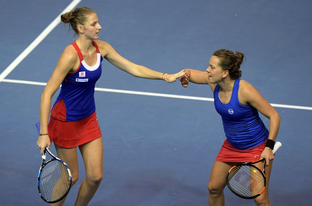 Czech Republic's Barbara Strycova (right) and teammate Karolina Pliskova (left) won the decisive doubles match ©Getty Images