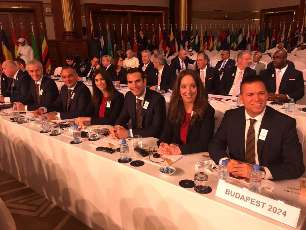 Budapest 2024, led by bid chairman Balázs Fürjes (right), pictured before their presentation ©Budapest 2024/Twitter