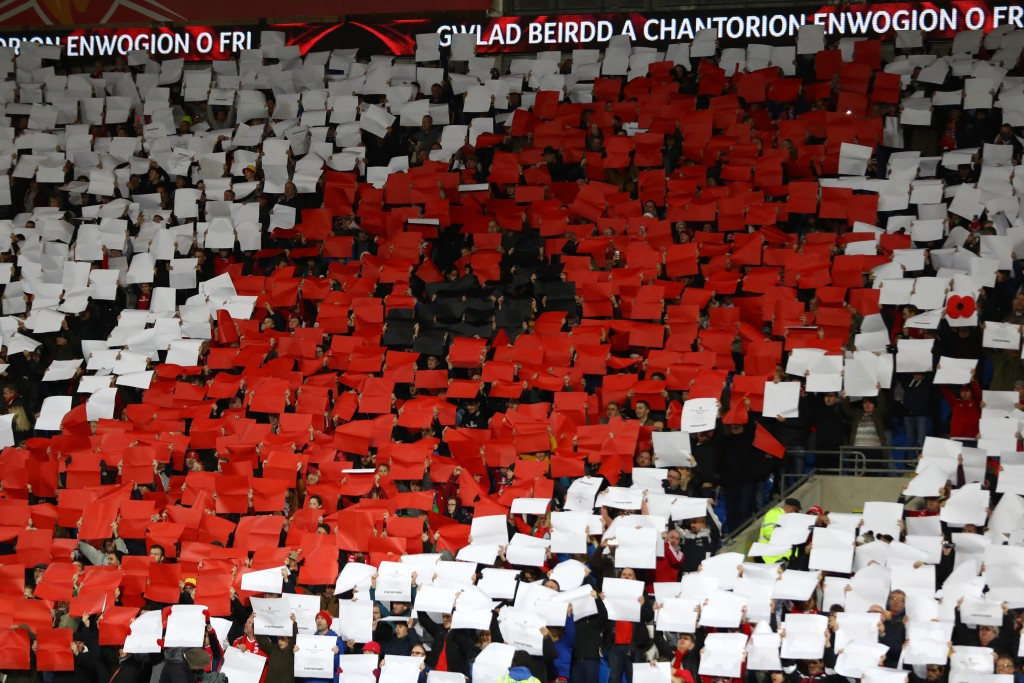 A mosaic was formed in the crowd prior to Wales' match with Serbia ©Getty Images