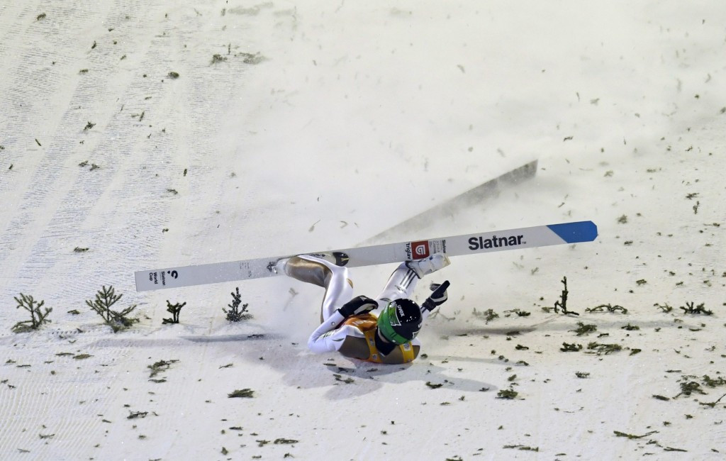 World champion Peter Prevc endured a disastrous second effort as he crashed on landing ©Getty Images