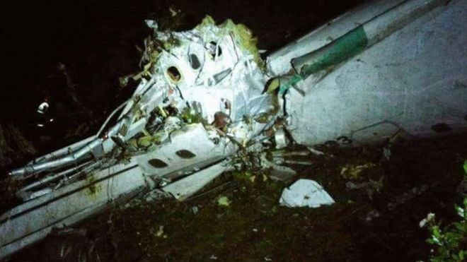 A plane carrying members of Brazilian football team Chapecoense has crashed on its approach to Medellin, killing 76 of the 81 people on board according to police in Colombia ©Teleantioquia/Twitter