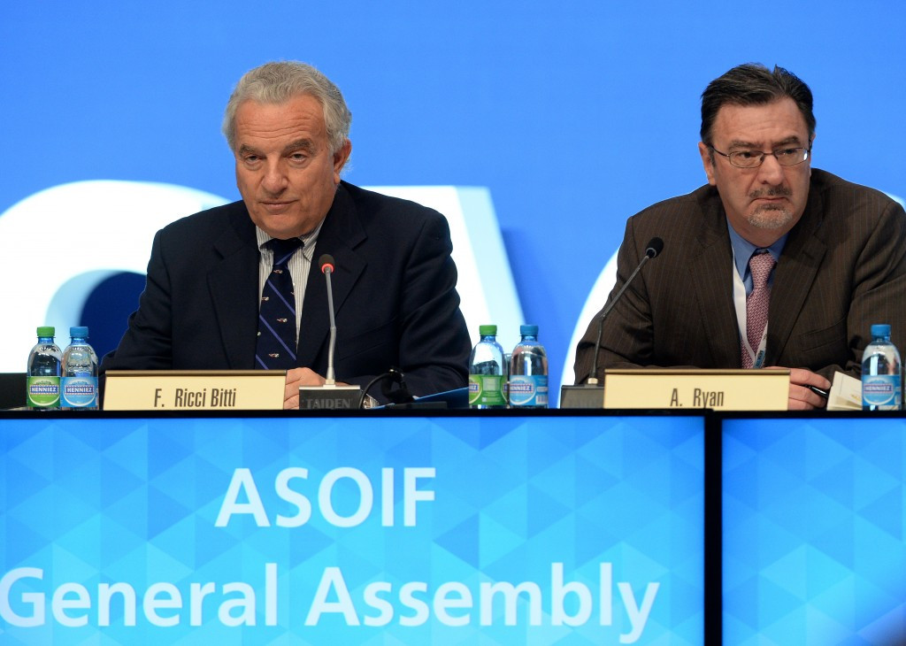 ASOIF President Francesco Ricci Bitti (left) believes bid presentations should take place during their General Assembly in April ©Getty Images