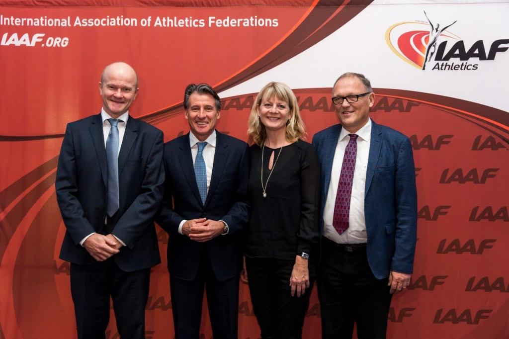 IAAF President Sebastian Coe with members of the successful Aarhus bid team for the 2019 IAAF World Cross Country Championships ©IAAF