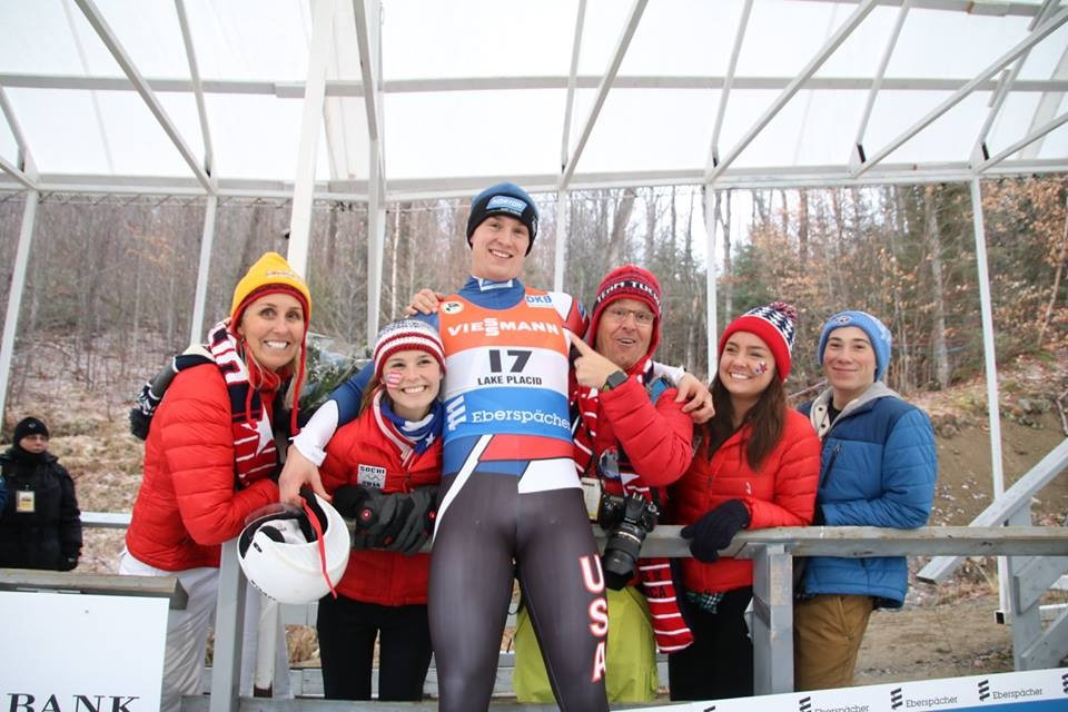 Tucker West celebrates after his World Cup victory for United States ©Facebook/USA Luge