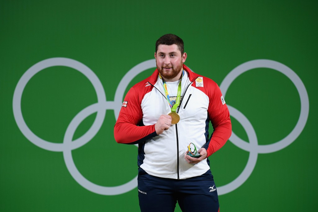 Georgia's Lasha Talakhadze with the Olympic gold medal he won at Rio 2016 ©Getty Images