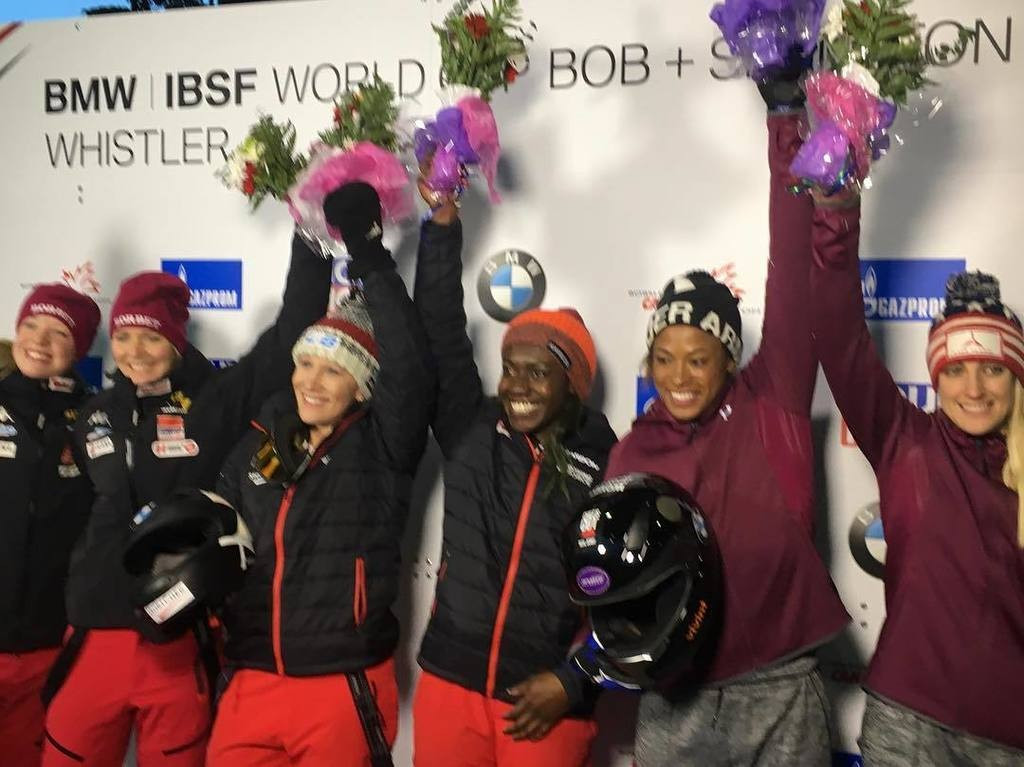 Kaillie Humphries and Cynthia Appiah triumphed in the women's bobsleigh event ©Twitter/IBSF