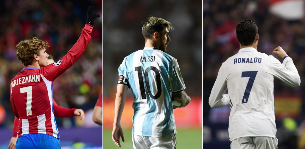 Antoine Griezmann, Lionel Messi and Cristiano Ronaldo are in the running for the men's award ©Getty Images