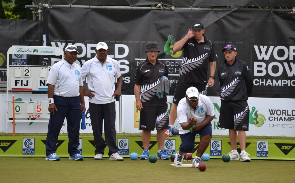 New Zealand's four of Mike Nagy, Mike Kernaghan, Blake Signal and skip Ali Forsyth beat Israel, Canada and Fiji at the World Championships in Christchurch today ©Bowls NZ/Facebook