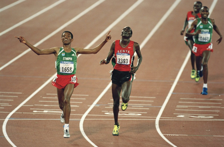 The quintessential expression of Ethiopia-Kenya track rivalry - Gebrselassie comes home nine hundredths of a second ahead of Paul Tergat to win the Sydney 2000 Olympic 10,000m title ©Getty Images
