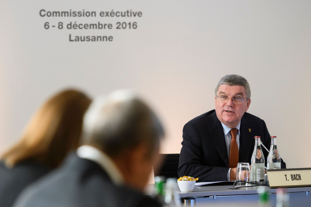 Thomas Bach appeared far more willing to criticise Russia when speaking today following the IOC Executive Board meeting ©Getty Images