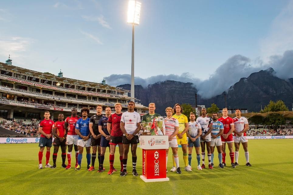 The 16 team captains line up at Cape Town's Newlands Cricket Ground ©World Rugby