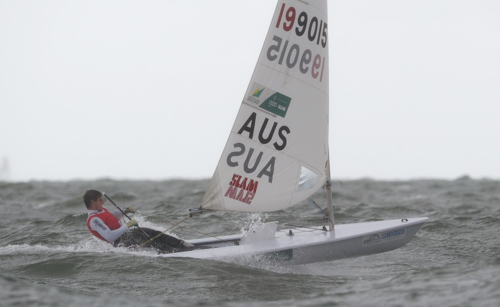 Matt Wearn of Australia took the lead in the laser division at the Sailing World Cup Final in Melbourne ©Getty Images