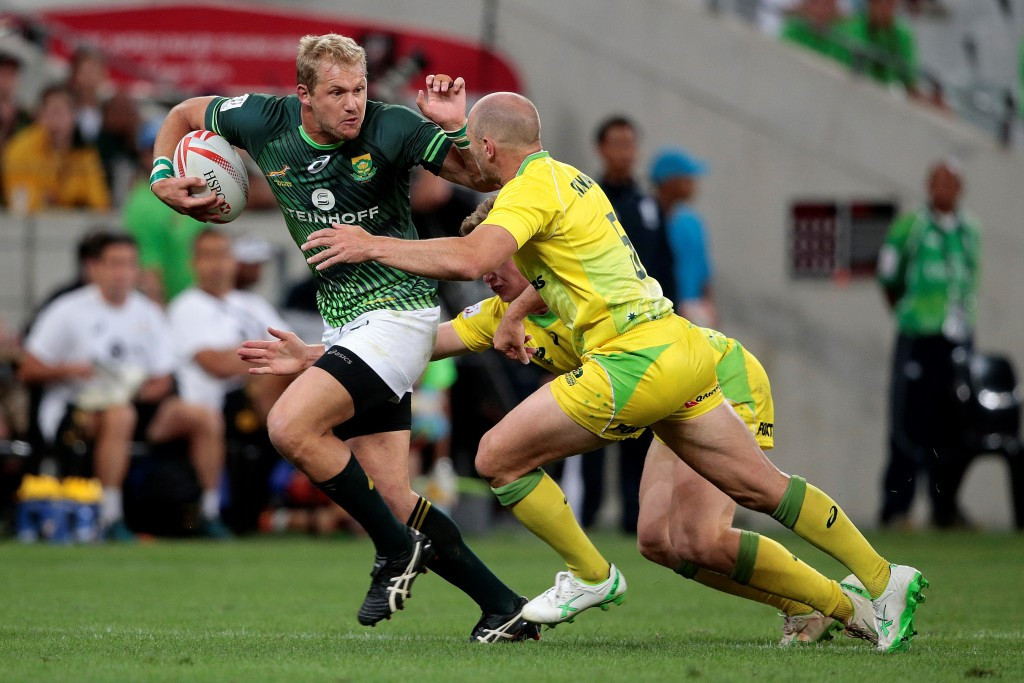 South Africa skipper Philip Snyman on his way to scoring a try against Australia ©Getty Images