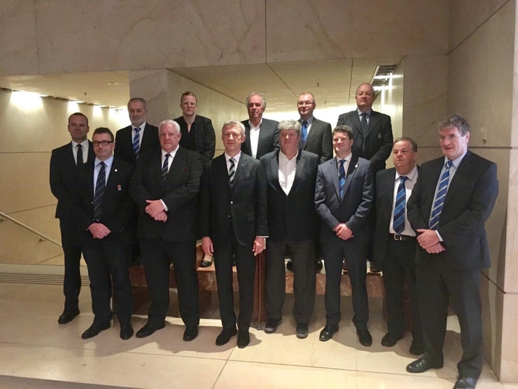 Octavian Morariu (front row, third from left) was unanimously voted in at the organisation's general assembly in Paris ©Rugby Europe