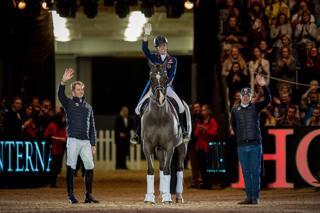 Charlotte Dujardin’s double Olympic individual champion Valegro retired in an emotional farewell ceremony ©Jon Stroud Media/FEI
