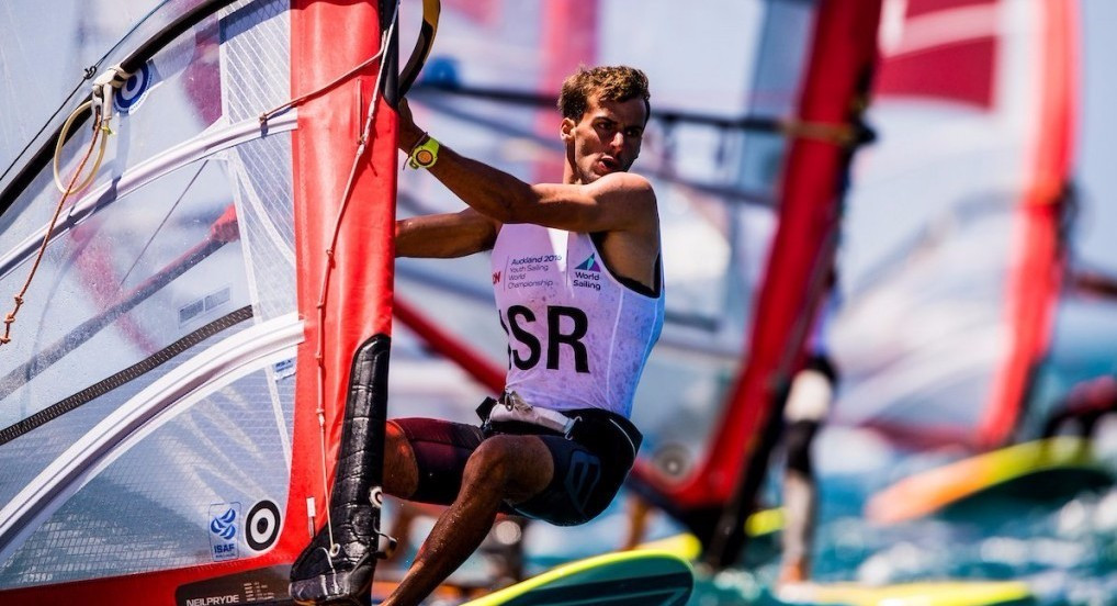 Israel’s Yoav Omer moved a step closer to clinching the gold medal in the boy’s RS:X competition ©World Sailing