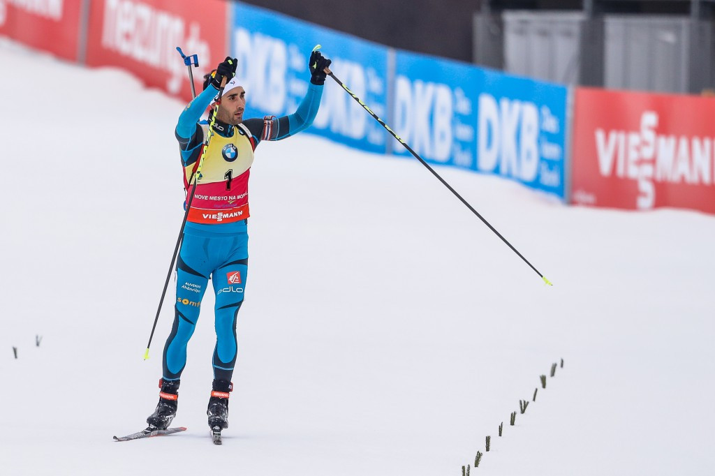 Martin Fourcade celebrates another victory at World Cup level today ©Getty Images 