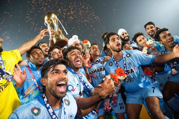 India celebrate their home Junior World Cup victory ©FIH