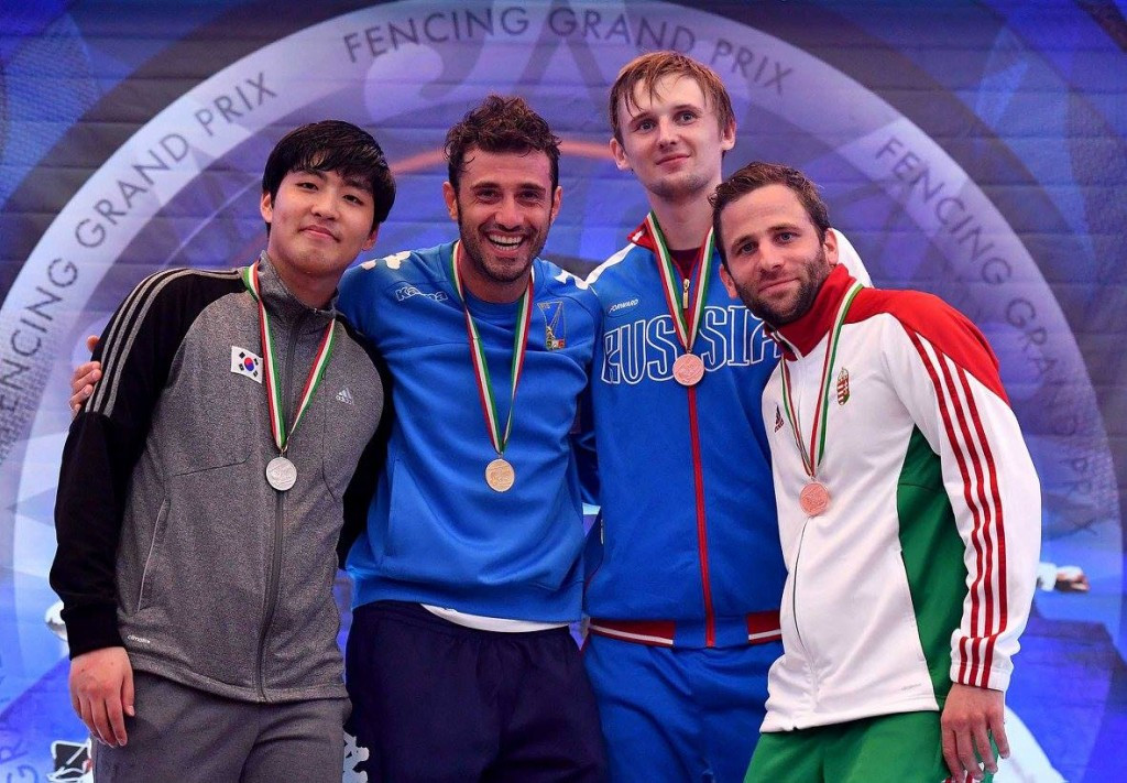 Luigi Semele (second left) claimed World Cup gold in Mexico ©FIE