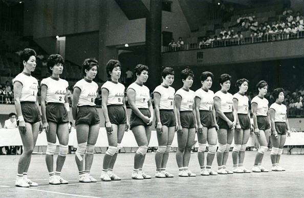 Sata Maruyama, third left, was a member of the Japanese team that won the Olympic medal at Tokyo 1964 ©Getty Images